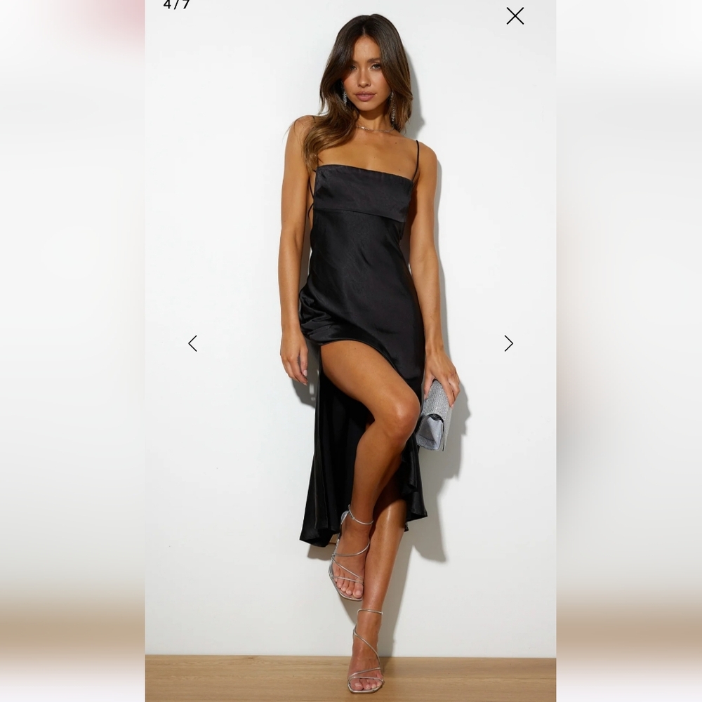 Hello Molly Elegant Black Satin Backless Dress